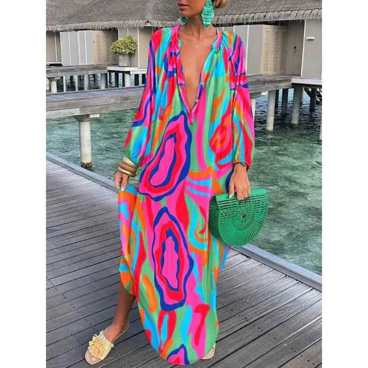 Boho Kaftan Maxi Dress – Loose Fit Holiday Beach Dress for Women