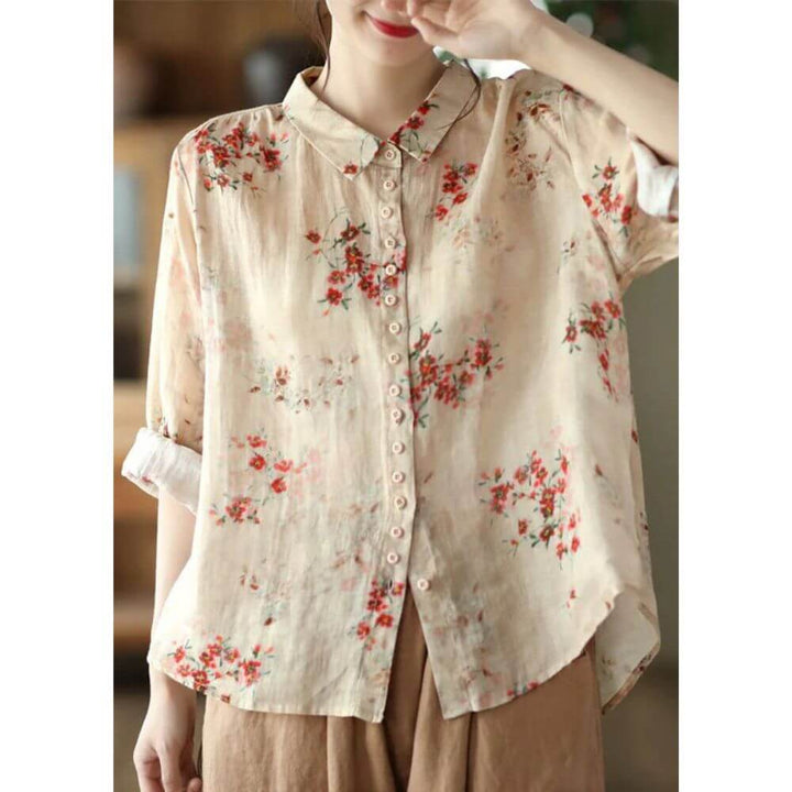 Floral Button-Up Blouse – Elegant Long Sleeve Casual Shirt for Women