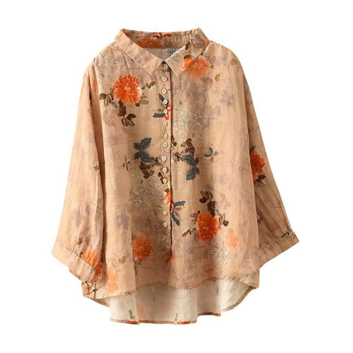 Floral Button-Up Blouse – Elegant Long Sleeve Casual Shirt for Women