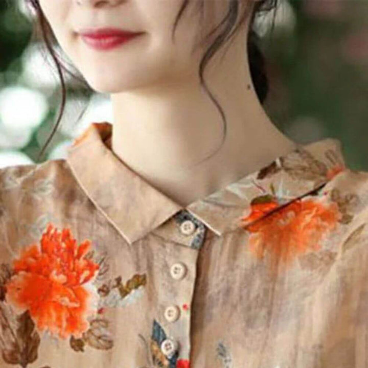 Floral Button-Up Blouse – Elegant Long Sleeve Casual Shirt for Women