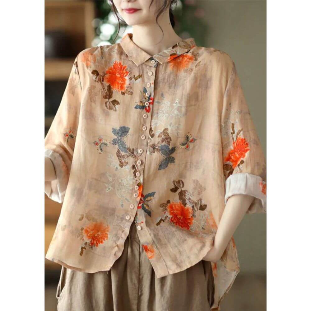 Floral Button-Up Blouse – Elegant Long Sleeve Casual Shirt for Women