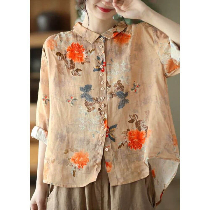 Floral Button-Up Blouse – Elegant Long Sleeve Casual Shirt for Women