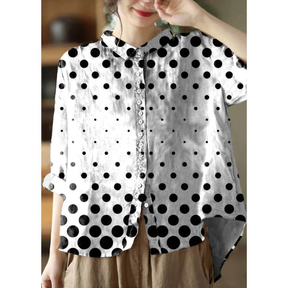 Floral Button-Up Blouse – Elegant Long Sleeve Casual Shirt for Women