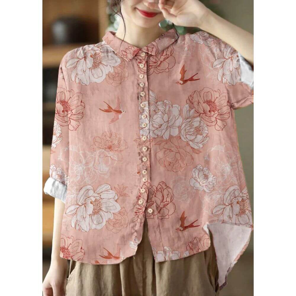 Floral Button-Up Blouse – Elegant Long Sleeve Casual Shirt for Women