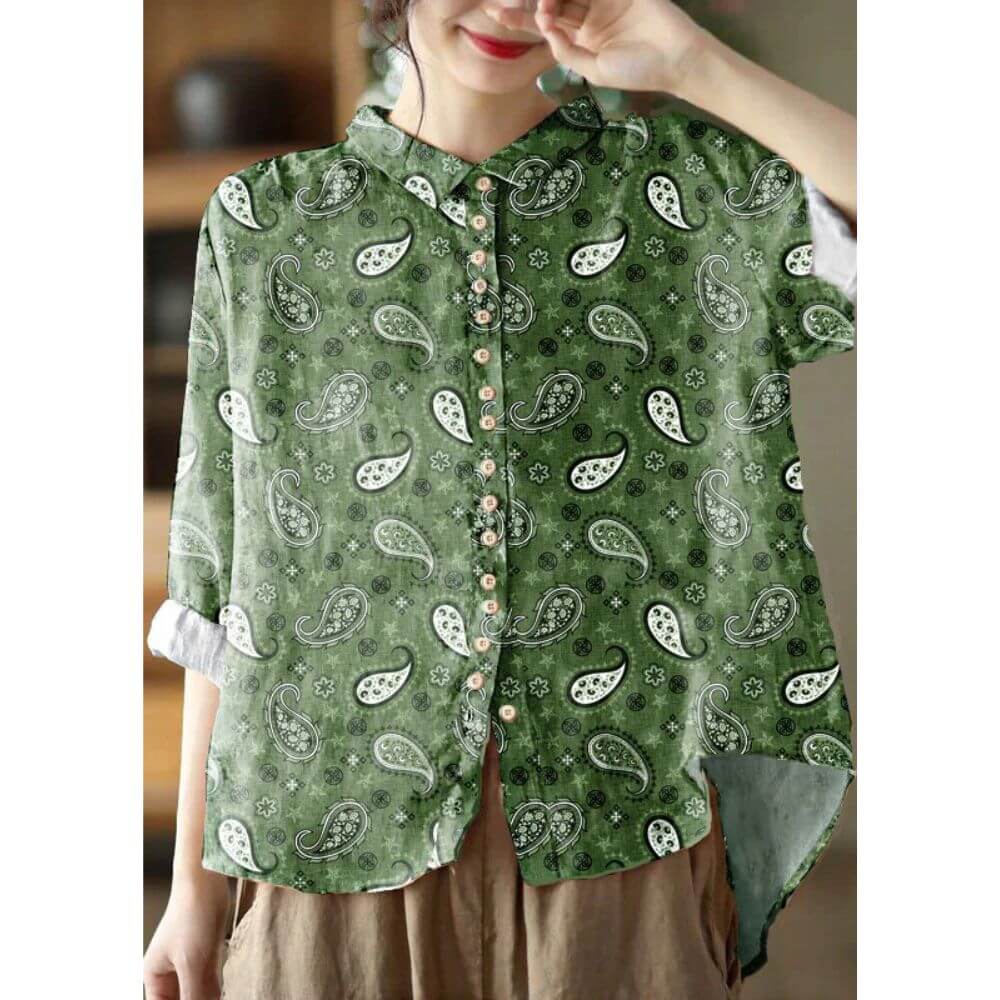 Floral Button-Up Blouse – Elegant Long Sleeve Casual Shirt for Women