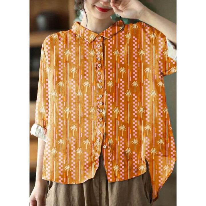 Floral Button-Up Blouse – Elegant Long Sleeve Casual Shirt for Women