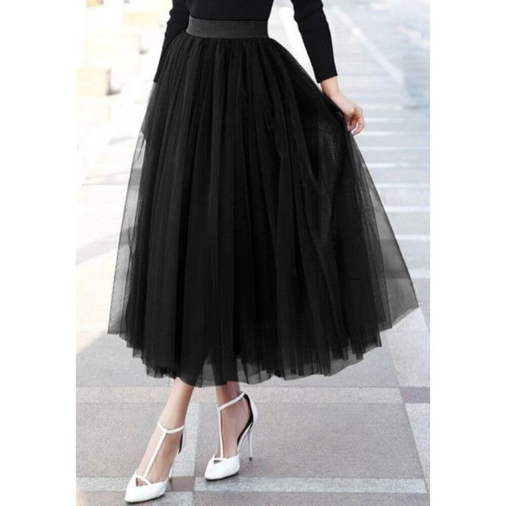 Asymmetrical Tulle Midi Skirt – Elegant Layered Skirt for Women