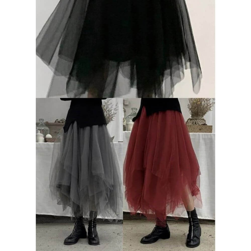 Asymmetrical Tulle Midi Skirt – Elegant Layered Skirt for Women