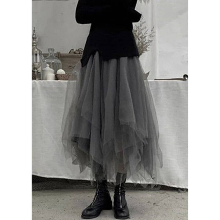 Asymmetrical Tulle Midi Skirt – Elegant Layered Skirt for Women