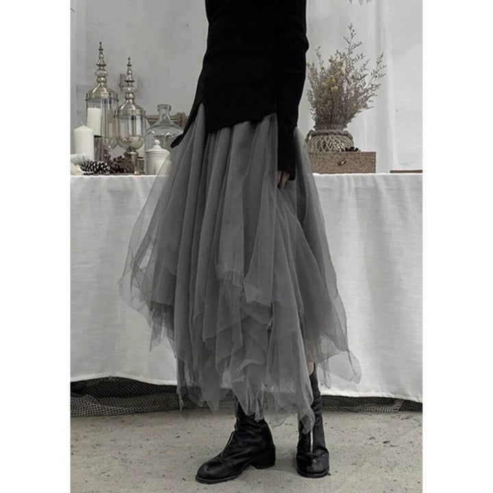Asymmetrical Tulle Midi Skirt – Elegant Layered Skirt for Women