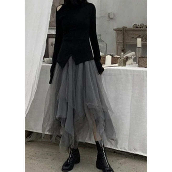 Asymmetrical Tulle Midi Skirt – Elegant Layered Skirt for Women