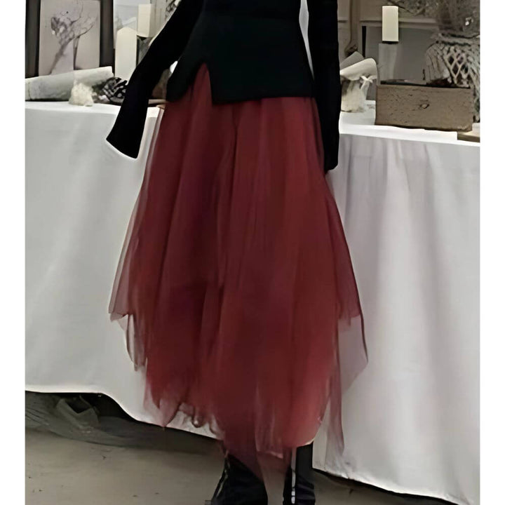 Asymmetrical Tulle Midi Skirt – Elegant Layered Skirt for Women