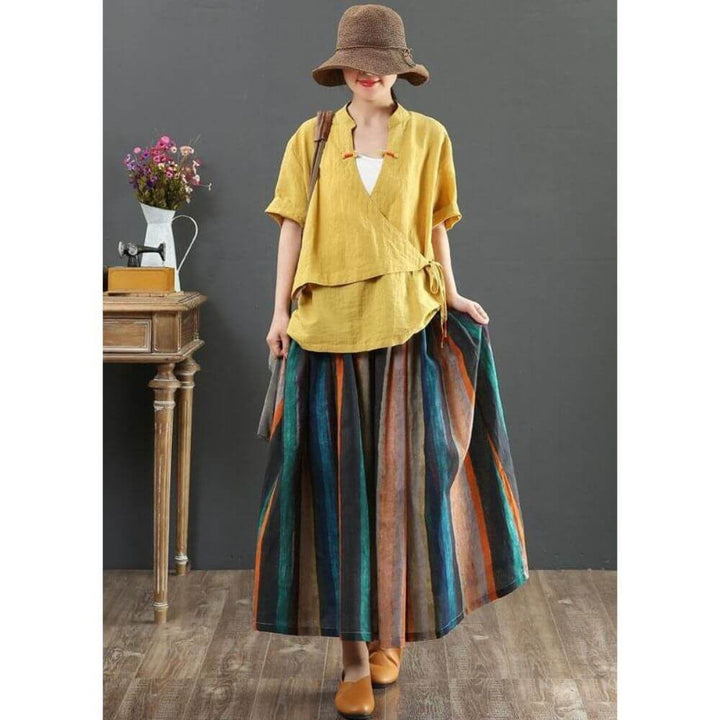 Boho Striped Maxi Skirt for Women – Casual Long Flowing Summer Style