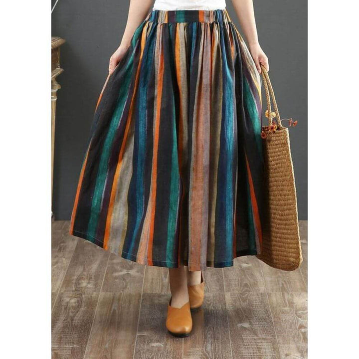 Boho Striped Maxi Skirt for Women – Casual Long Flowing Summer Style