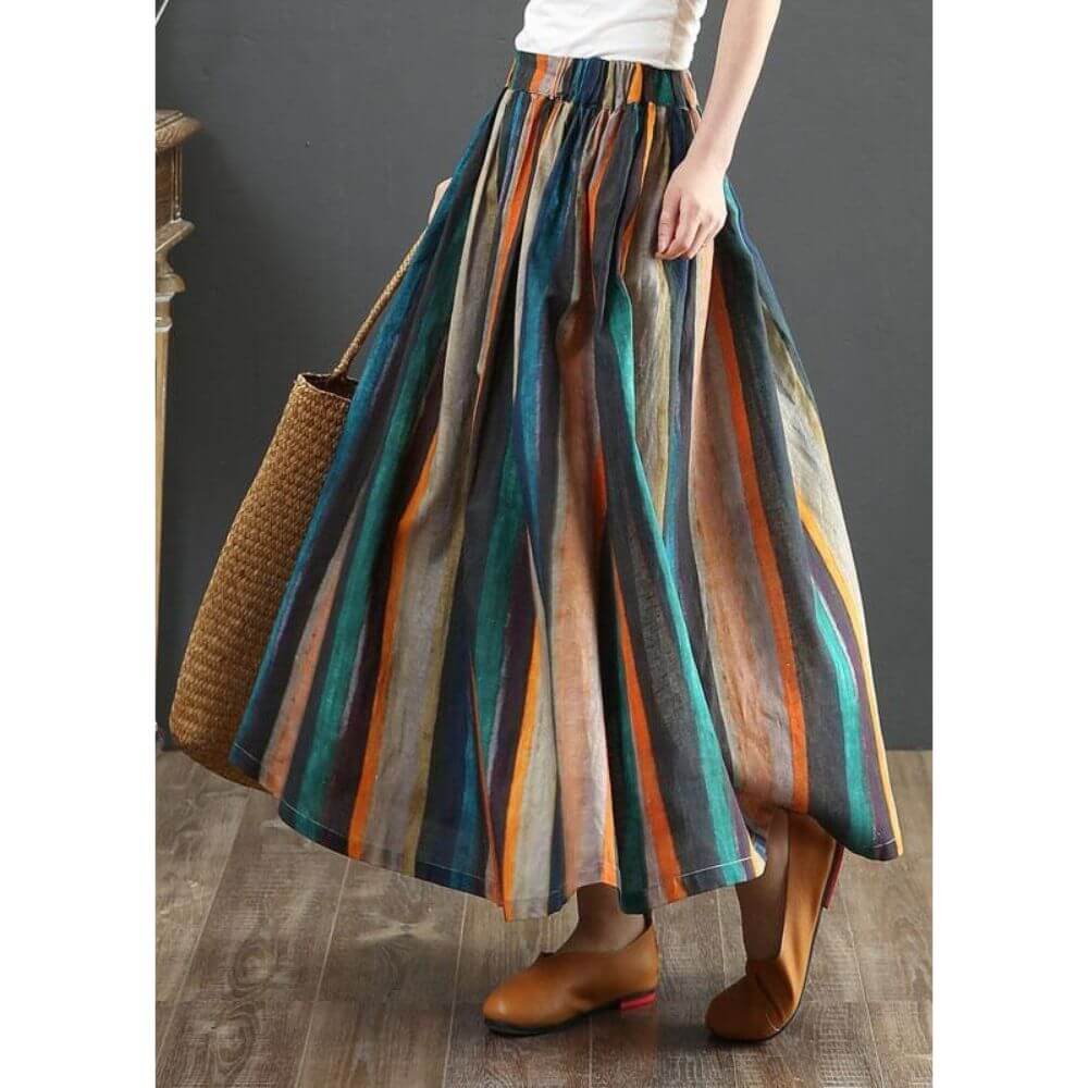 Boho Striped Maxi Skirt for Women – Casual Long Flowing Summer Style