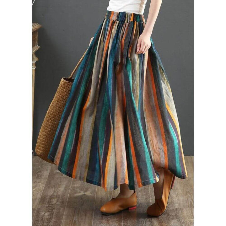 Boho Striped Maxi Skirt for Women – Casual Long Flowing Summer Style