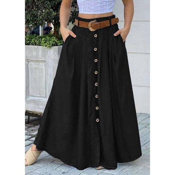 Button-Down A-Line Maxi Skirt for Women – Elegant Long Casual Skirt
