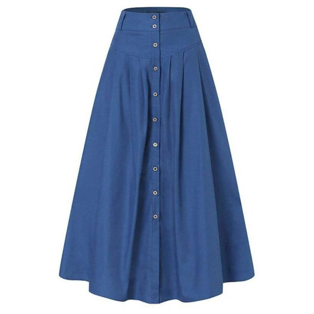 Button-Down A-Line Maxi Skirt for Women – Elegant Long Casual Skirt