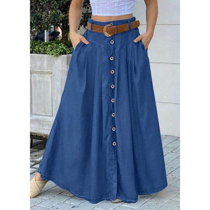 Button-Down A-Line Maxi Skirt for Women – Elegant Long Casual Skirt