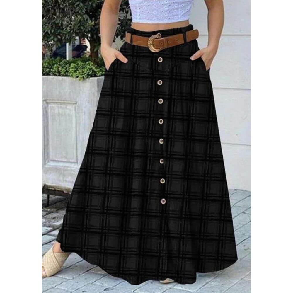 Button-Down A-Line Maxi Skirt for Women – Elegant Long Casual Skirt