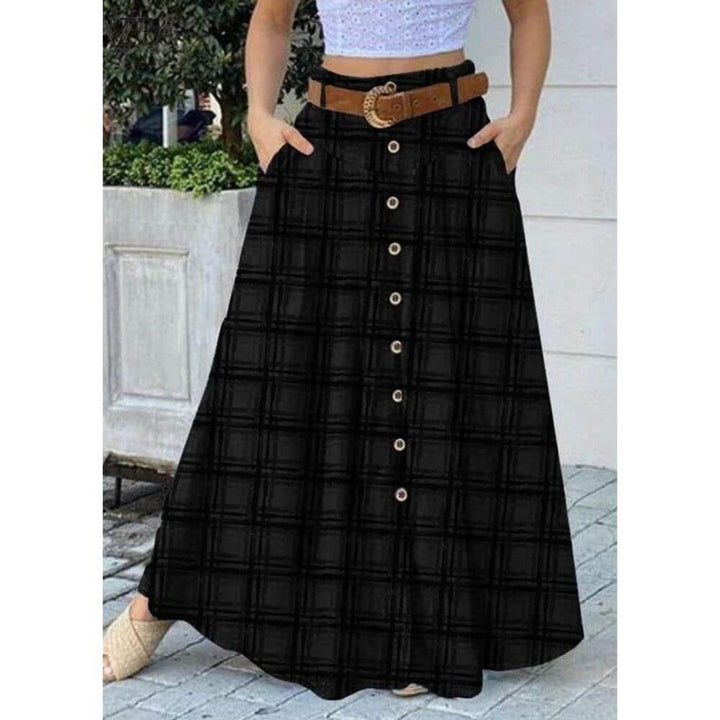 Button-Down A-Line Maxi Skirt for Women – Elegant Long Casual Skirt