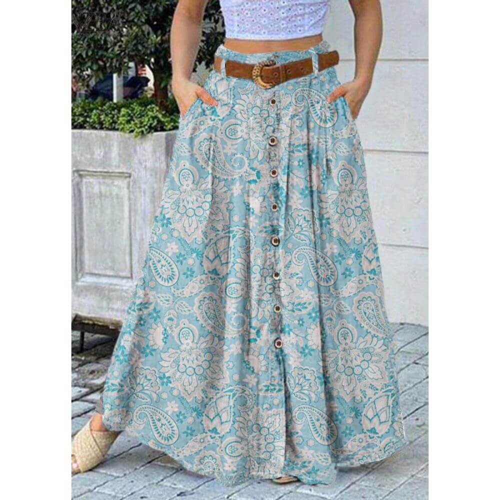 Button-Down A-Line Maxi Skirt for Women – Elegant Long Casual Skirt