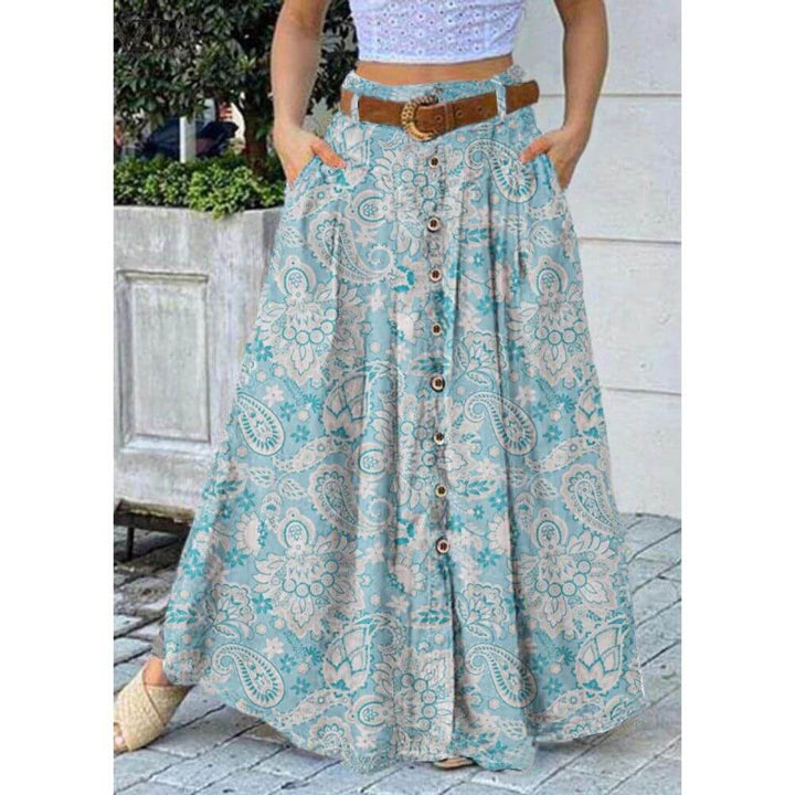 Button-Down A-Line Maxi Skirt for Women – Elegant Long Casual Skirt