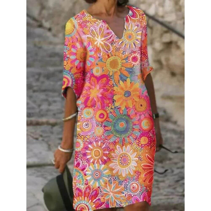 Floral Print V-Neck Casual Summer Shift Dress for Women