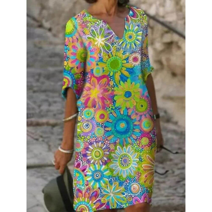 Floral Print V-Neck Casual Summer Shift Dress for Women