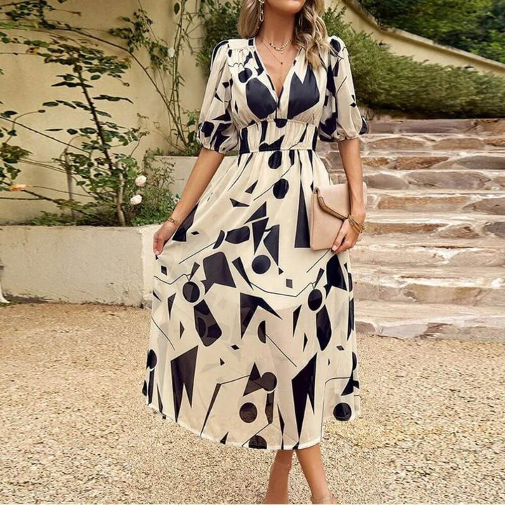 Elegant Floral Puff Sleeve V Neck Maxi Dress for Women – Summer Occasion Style
