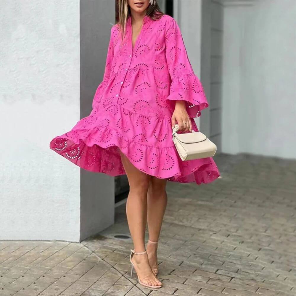 White A-Line Casual Mini Dress – Embroidered Casual Summer Style