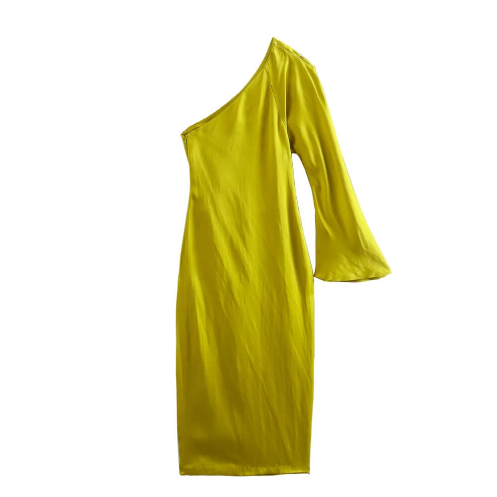 Gold-coloured asymmetric one-shoulder dress
