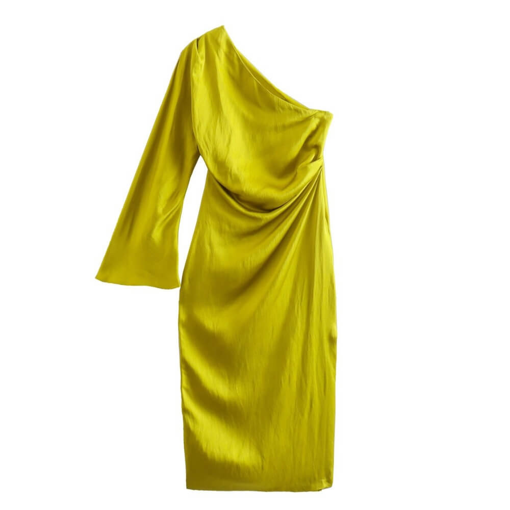 Gold-coloured asymmetric one-shoulder dress