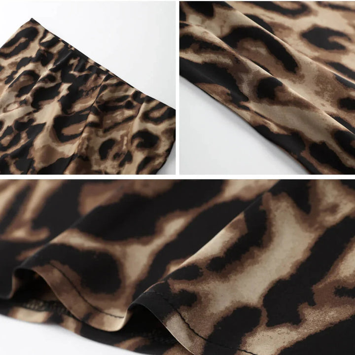 Long skirt with leopard pattern on the model