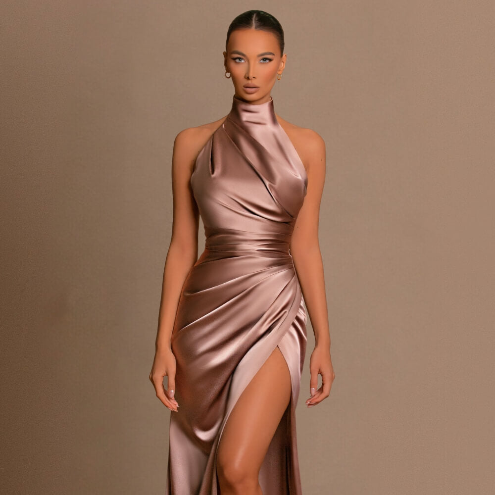 Pink twisted pink satin dress