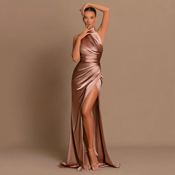 Pink twisted pink satin dress