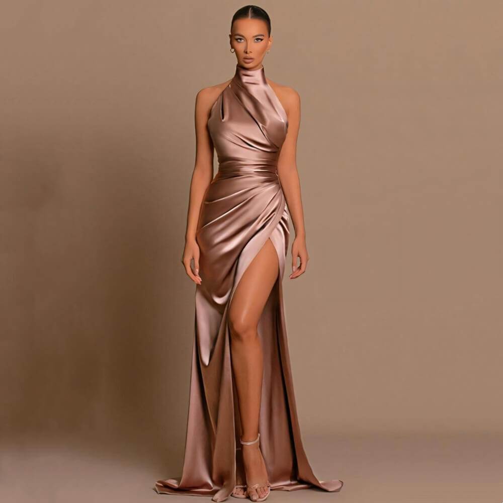 Pink twisted pink satin dress